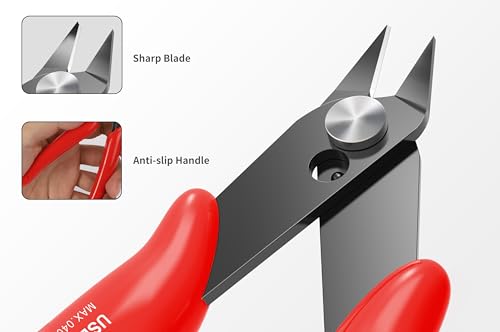 Image of 2 Pcs 170 5-Inch Flush Cutters, Micro Wire Cutters Spring Loaded, Sharp Zip Tie Cutter for Electronics, Jewelry, Precision Pliers for 3D Print Brackets, Models, Floral, Soft Copper, Red