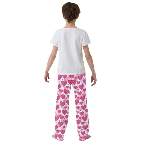 Sweet Love Heart Pattern Boys Long Pants Soft Trousers Elastic Waist Kids Lounge Bottoms with Pockets S-XL3