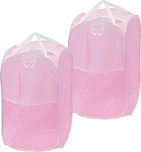 2 Pack - Simplehouseware Mesh Pop-Up Laundry Hamper Basket With Side Pocket, Pink #TOP1