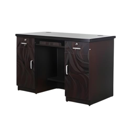 Image of CASPIAN Office /Computer Desk Cum Study Table (Black) | Engineered Wood Pre-Assembled Furniture with 2 Storage Cabinet, 2 Drawers with Key Locks & Keypad Tray | for Office, Home, Living Room, Bedroom