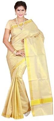 YETTALAN® Womens Kerala Traditional Tissue Saree with Running Blouse Piece
