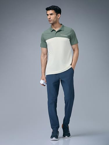 Image of TECHNOSPORT Men's Slim Fit Color Block Half Sleeve Polo Neck T-Shirt with Technocool+, UPF50+ Sun Protection for Gym, Sports & Regular Use