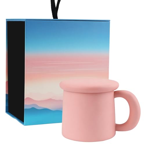 Taza de cerámica rosa 11oz con tapa y caja de regalo miniatura 1