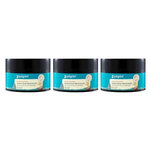 Image of Pilgrim Korean Light Gel Oil Free Hydra Glow Moisturizer Cream 50 g| With Hyaluronic Acids, 3% Niacinamide, Rice Water for 5x Hydration & Instant Glass Skin | Hydrating Gel for All Skin Type (Pack of 3)