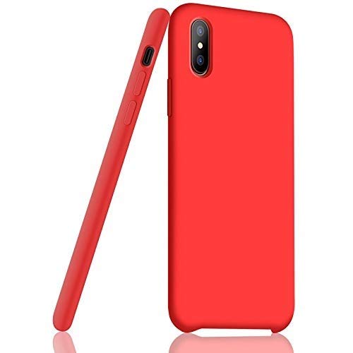 Image of REALCASE iPhone Xs Silicone Case, iPhone Xs Covers, Liquid Silicone Gel Rubber Shockproof Case Soft Microfiber Cloth Lining Cushion Compatible with Apple iPhone Xs 5.8 Inch (2018) [Red]