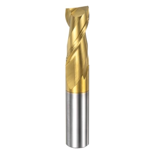 Image of uxcell Carbide Square End Mill, 1 /2 inch Diameter ZrN Coated 2 Flutes Milling Bit Cutter, for Aluminum Copper Non-Ferrous Alloy Metal, 1 /2 inch Shank 1-1 /4 inch Cut Length 3 inch Long