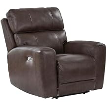 Signature Design by Ashley Side Step Contemporary Leather Match Power Recliner with Adjustable Headrest and USB Ports, Dark Brown