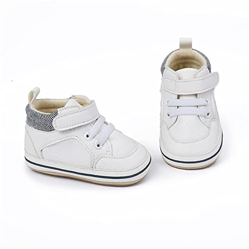 Image of SOFMUO Baby Boys Girls High Top Ankle PU Leather Sneakers Soft Rubber Sole Infant Moccasins Newborn Oxford Loafers Anti-Slip Toddler Wedding Uniform Dress Shoes