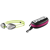 ARENA Tracks Junior Mirror Anti-Fog Wettkampf Schwimmbrille für Kinder, Schwimmbrille mit UV-Schutz & Swim Brillenetui, Brillenetui Hardcase, Brillenetui Hartschale, Schwarz