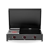 Cozze® Combo 900 | 2-in-1 Gasgrill und Plancha in schwarzer Edition | 3 Brenner mit Deckel & Thermometer | Emaille-Gusseisen-Plancha-Griddle