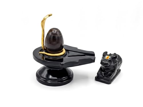Generic Narmadeshwar Shivling with Golden Brass Snake & Stone Nandi - Image 5