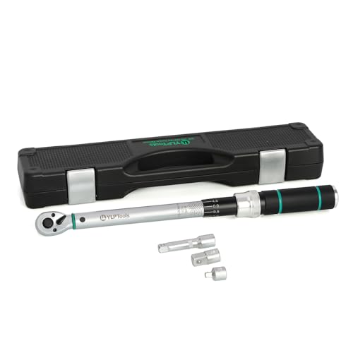 YLP Tools 4-Piece Torque Wrench Set 3/8 Drive Click Torque Wrench (1080 ft-lb) 1/4 & 1/2 Drive Adapters 3-Inch Extension Bar 3% Accuracy Chrome Vanadium Steel Includes Storage Case