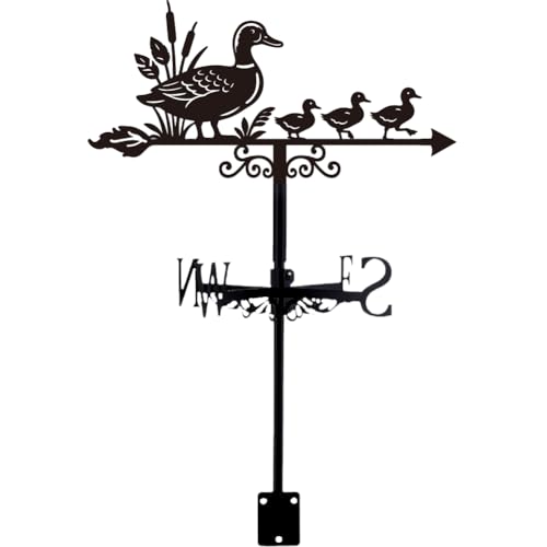 PRESSINART Duck Weathervane Roof Mount Outdoor Wind Vane Farm Animal Metal Weather Vane for Garden Black Wind direction Indicators Iron Weathervane for Yard Farmhouse Patio Decor 14 x 9.45 Inch