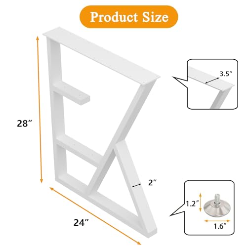 MinWadil Metal Table Legs Upgraded 3-Tier White, 28" H x 24" W Industrial Modern Heavy Duty K-Shaped Metal Leg for Dining Table Computer Desk-Set of 2 by MinWadil - Image 3