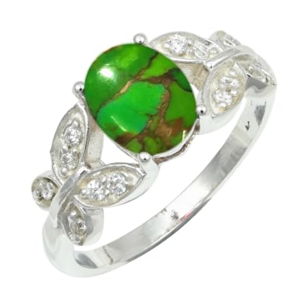 JEWELFORCE Green Copper Turquoise Gemstone Band Ring Men And Women Band Ring All Size Sterling Silver Band Ring Handmade Jewelry JSR-1251BJ30_(W 1/2)