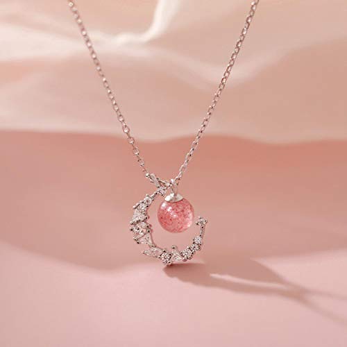 Collier pendentif lune en zircon et cristal rond pour femme en argent plaqué
