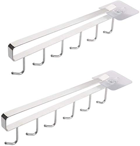 Cymax Soporte adhesivo para tazas debajo del gabinete  2 ganchos para taza de café para cocina, perchas resistentes para colgar tazas, teteras, utensilios de cocina,Argento
