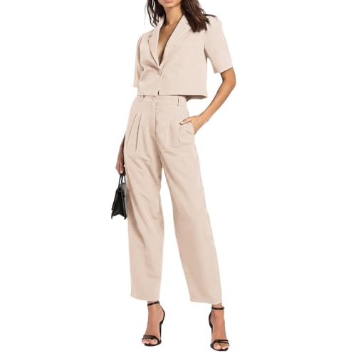 AGSEEM Business Casual Outfits for Women Short Sleeve Cropped Blazer