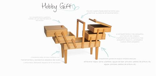 Miniatura 5 de Hobby Gift Caja De Madera En Voladizo Para Costura Y Manualidades, 3 Niveles Con Patas
