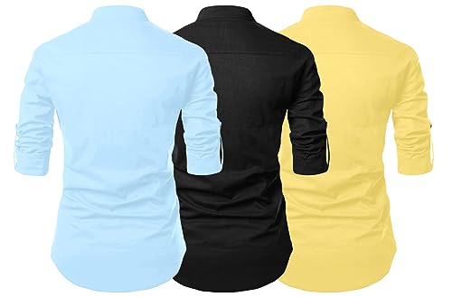 Image of FINIVO FASHION Combo of Men's Cotton Blend Solid Regular Fit Full Sleeve Straight Short Kurta Shirt, Casual and Formal Wear