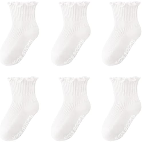 DRESHOW Säugling Rüschen Spitze Socken Baby Mädchen Socken Rutschfeste Schlichte Gerüschte Baby Söckchen Neugeborene Knöchel Kleid Taufe Socken