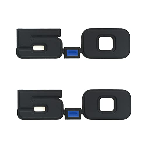 Image of 2Pc 5.0 Emblem Liter Door 3D Fender Side Adhesive Badge Plate Right Left Sticker Replacement for 1979-1993 150 (Black Blue)