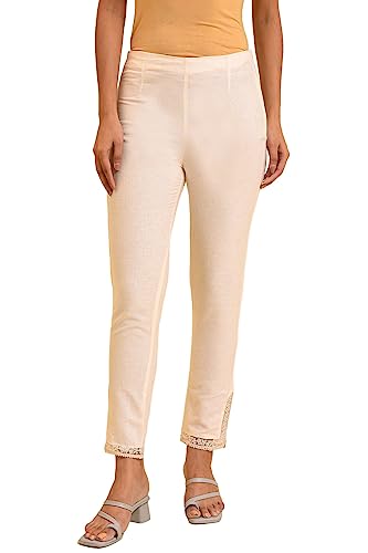 Image of W for Woman Women High Rise Cotton Blend Strechable Slim Pants | Cotton Blend Slim Pants | Trousers
