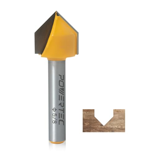 POWERTEC 90 Degree V-Groove Router Bit, 1/4" Shank, 5/8" Cutting Diameter, 5/8" Cutting Length, Carbide End Mill CNC Engraving Bit for Routers &amp; CNC Machines, Sign and Plaque Carving (73043)