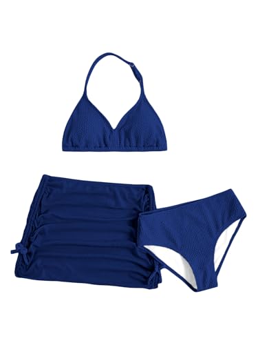 Image of SHENHE Girl's 3 Piece Swimsuits with Cover Up Skirt Halter Triangle Bathing Suits Bikini Set