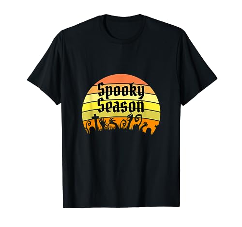 Spooky Season Retro Sunset Cementerio Halloween Octubre Camiseta