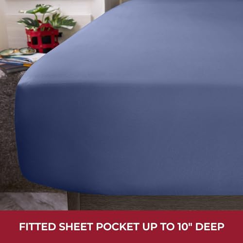 Image of Mellanni RV Short Queen Sheets - 4 PC Iconic Collection Bedding | Hotel Luxury, Extra Soft, Cooling Bed Sheets - Deep Pocket up to 10 inch (RV /Short Queen, Blue Nova)