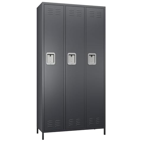 SPKAPO Metal Lockers for Employees with Lock,Steel Storage Locker with 3 Doors,Metal Locker for School Office Gym Bedroom,Assembly Required(Dark Gray) Cover