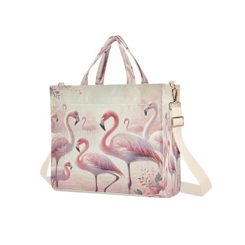 Emelivor Flamingos Flowers Tote Bag for Women Shoulder Teacher Crossbody Beach Bag for Office Travel College Holiday S2