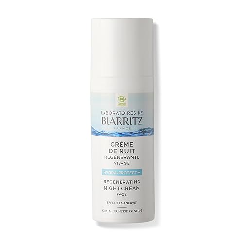 Laboratoires de Biarritz - Crème de Nuit Régénérante pour le Visage Hydra-protect+ - Effet Peau Neuve - Formule Vegan - Certifiée Bio - Tous Types de Peau - Fabriquée en France - 50 ml
