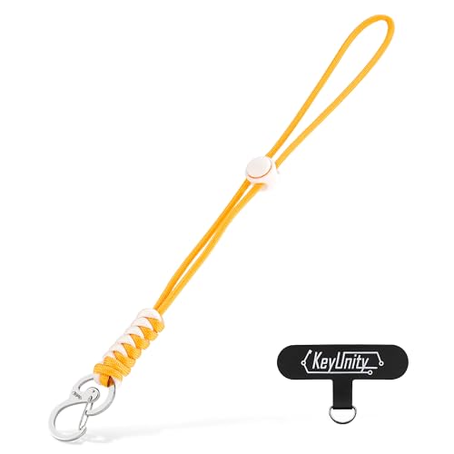 KeyUnity KC01 Braided Paracord Carabiner with Cord Lock, Keychain Phone Camera Bag Wrist Hand Strap for Daily & Outdoor (Yellow White)