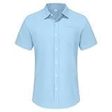 FASLOLSDP Hemd BüGelfrei, Herren Kurzarm Hemden, MäNner Stehkragen Freizeithemd Business Formales Herrenhemden Weich LäSsig Hawaiihemd Sommer Beach Strandhemd Strand Einfarbig Sommerhemd