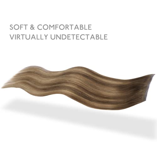 Image of WENNALIFE Lace Seamless Clip in Hair Extensions Human Hair 7pcs Ultra Invisible 50% Thinner Seamless Clip Ins Balayage Chocolate Brown to Caramel Blonde Natural Remy Hair 22 inch