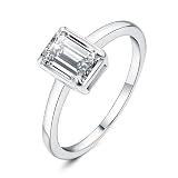 JewelryPalace Classic 1ct Emerald Cut Cubic Zirconia Solitaire Engagement Rings for Women, 14K White Gold Plated Promise Ring for Her, Simulated Diamond Anniversary Wedding Rings H