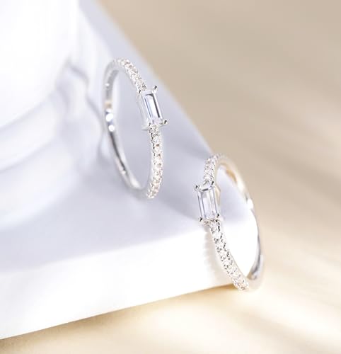 TIGRADE 1.5mm Eternity Ring Baguette Cubic Zirconia Anniversary Ring CZ Pave Wedding Band for Women Size 3-123