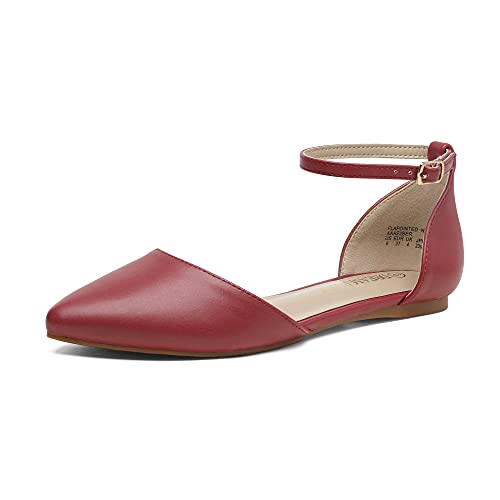 DREAM PAIRS Flapointed Women's Casual D'Orsay Pointed Plain Ballet Comfort Soft Slip On Flats Shoes 8.5 Red/Pu