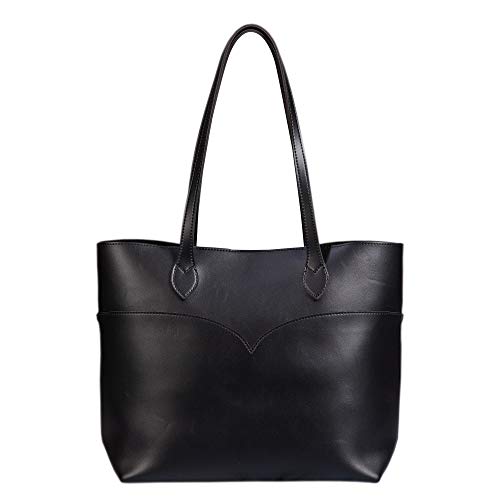 SUNLIGHT LEAVES Tote Bag Black For Women Vegan Leather Large Simple Vintage Shoulder Handbag Classic Purse