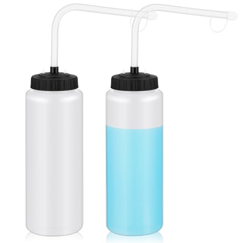 Domensi 2 Pack 1 Liter Sports Water Bottle with Long Straw Hockey Lacrosse Water Bottle with Straw Bpa Free Easy Squeeze Plastic Use with Sport Helmet in Football Baseball Gym Yoga(Translucent)