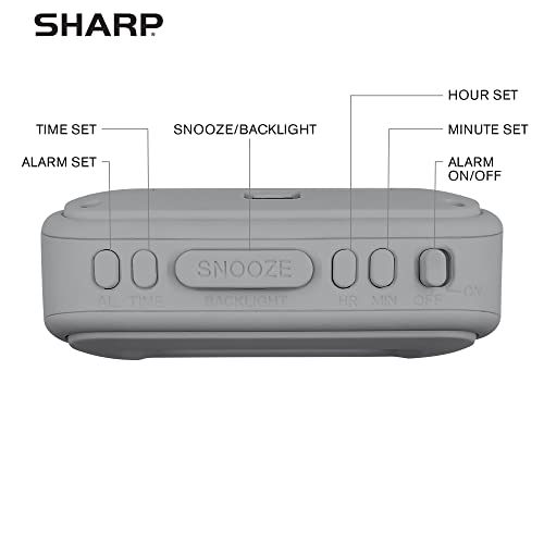 Sharp Digital Alarm Clock – Tactile Case With Soft Rubberized Finish - Battery Operated – Blue Backlight On Demand – Ascending Alarm – Easy To Use – Light Grey #TOP3