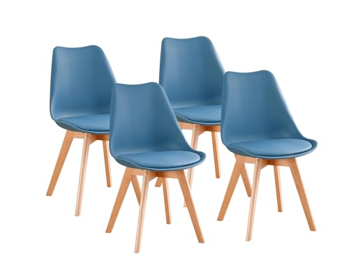 PEZ ROJO Lot de 4 Chaises Scandinaves, Chaises Salle à Manger, Chaise Cuisine, Salon, Chaises Bleu Canard, Design Ergonomique, Pieds Bois de Hêtre Massif