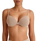 REORIA Women's Plunge Padded Nipple Push Up Bras Comfortable Smoothing Lightweight Supportive Underwire Push Up Tshirt Bras Sienna 36B