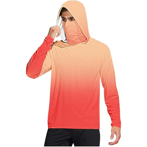 Mens Long Sleeve Sun Protection Shirts UPF 50 Rash Guards Cooling Hoodies with Mask Summer Long Sleeve Fishing Blouse