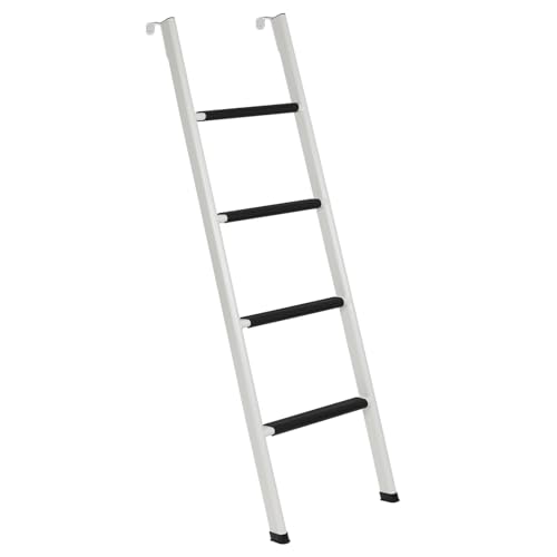Image of Anti-Slip RV Bunk Ladder, 67in Integrated Heavy Duty Steel, White | Camper Bunk Bed Ladder with Anti-Slip Rubber Foot Pads and Hooks