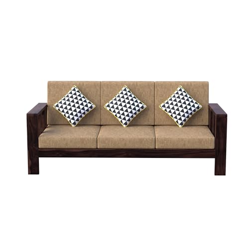 Image of Krishna Wood Decor Sheesham Wood 5 Seater Sofa Set for Living Room Home Office Solid Wood Sofa Set Furniture Wooden Five Seater Sofa Set | 3+2 with Coffee Table | Finish :- (Dark Walnut & Beige)