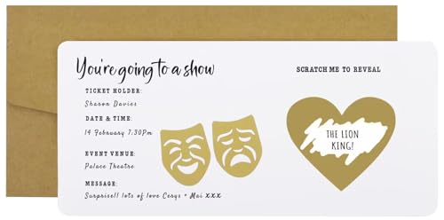 CJ&M Billet de théâtre surprise à gratter personnalisé, billet de révélation de spectacle, ticket de théâtre surprise, faux ticket