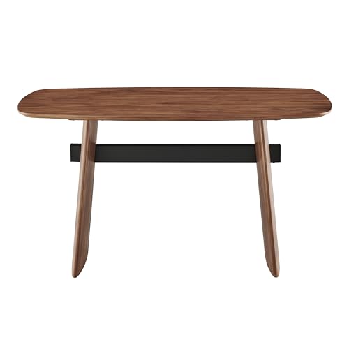 Image of Euro Style Folke 55 inch Home Office or Study Desk | Modern Industrial Design | Stylish and Functional | Perfect for Home Office, Study, or Workspace | Walnut Finish with Matte Black Steel Cross Bar